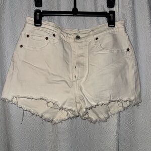 Levi's White Frayed Jean Shorts